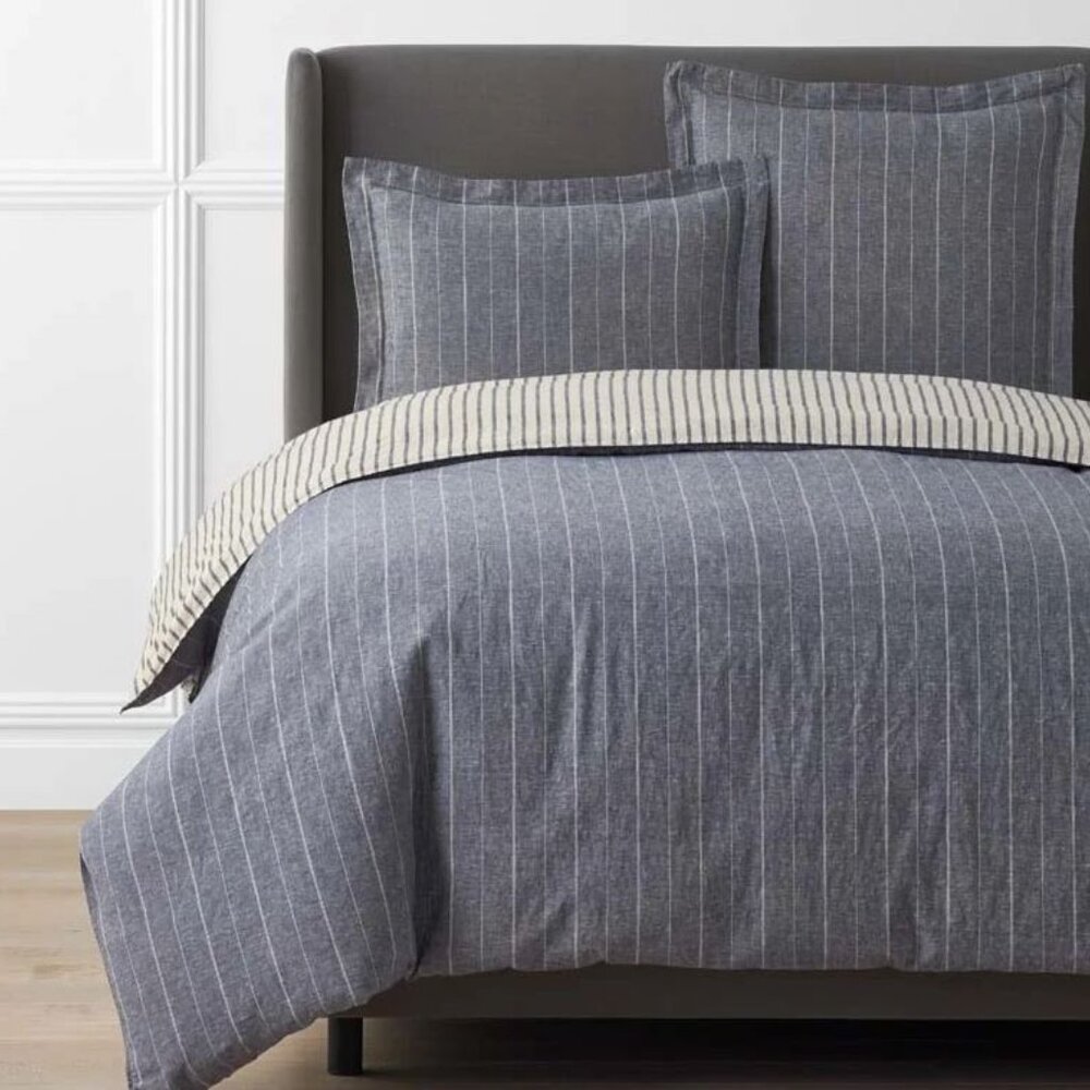 Tailored Stripes Premium Breathable Washed Linen Cotton Reversible Duvet Cover